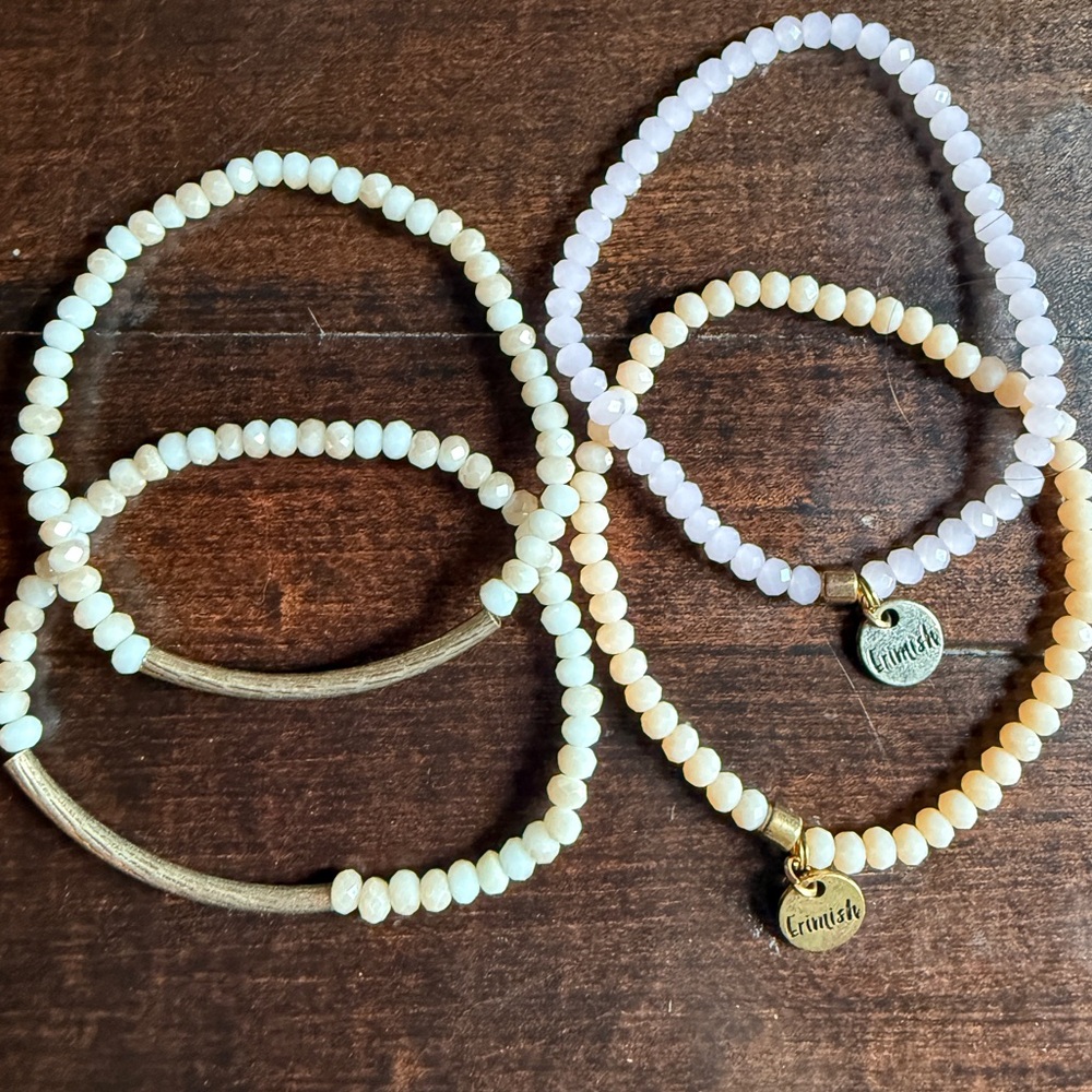Chic Gold and Cream Beaded Bracelet Set Stack 2 Eremish